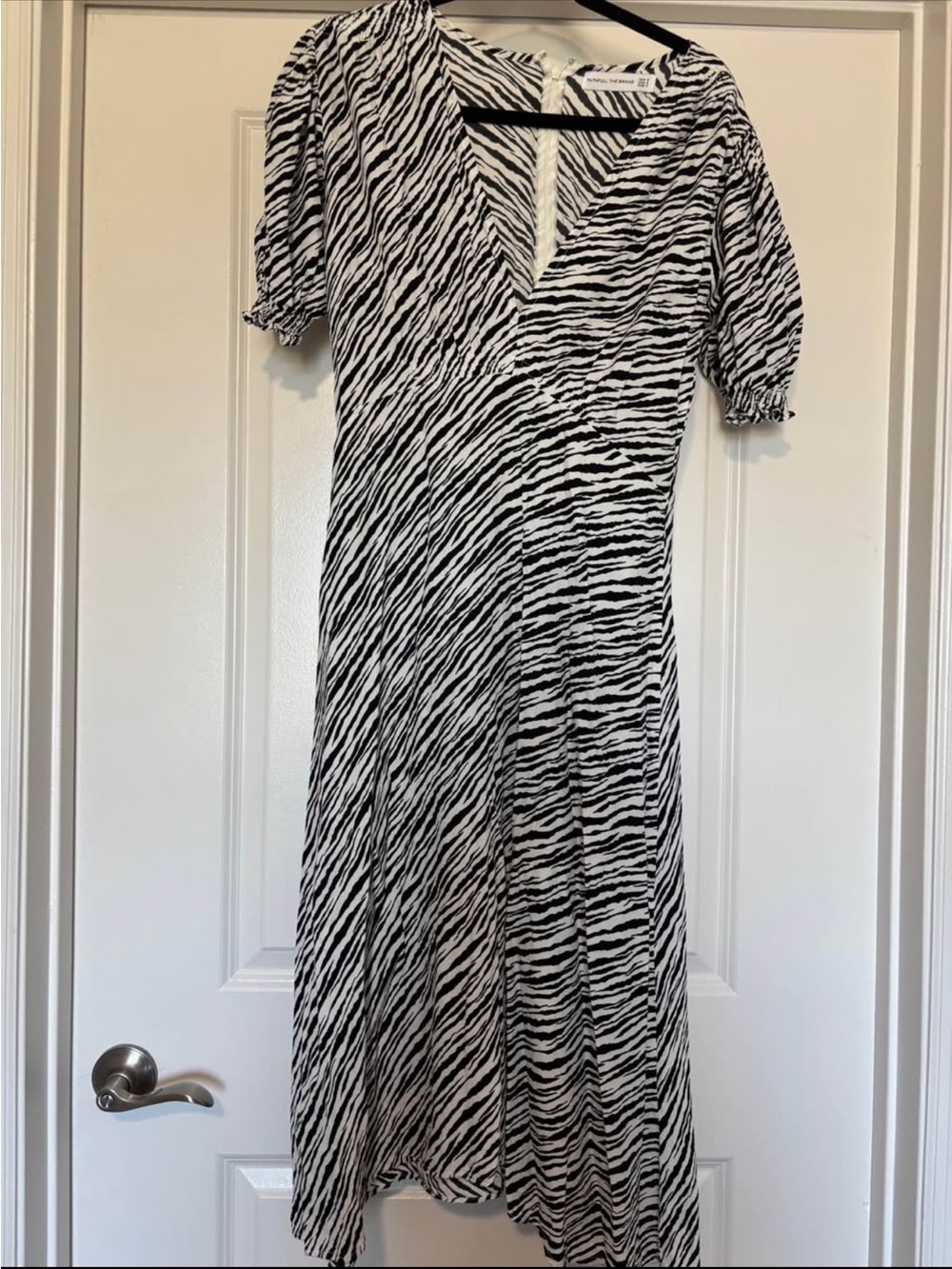 Faithfull the Brand Black & White Zebra-Print Wrap Midi Dress